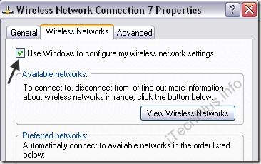 Chọn thẻ Wireless Networks rồi đánh dấu kiểm vào dòng Use Windows to configure my wireless network settings