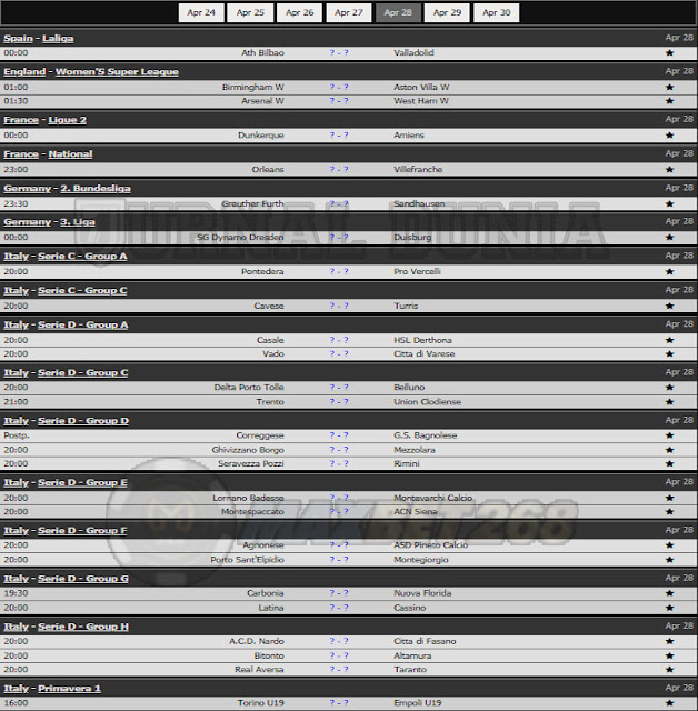 Jadwal Pertandingan Sepakbola Hari Ini, Rabu Tanggal 28 - 29  April 2021