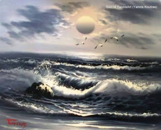  Seascape - Original Oil Painting on canvas Handmade in Black & White by Yannis Koutras