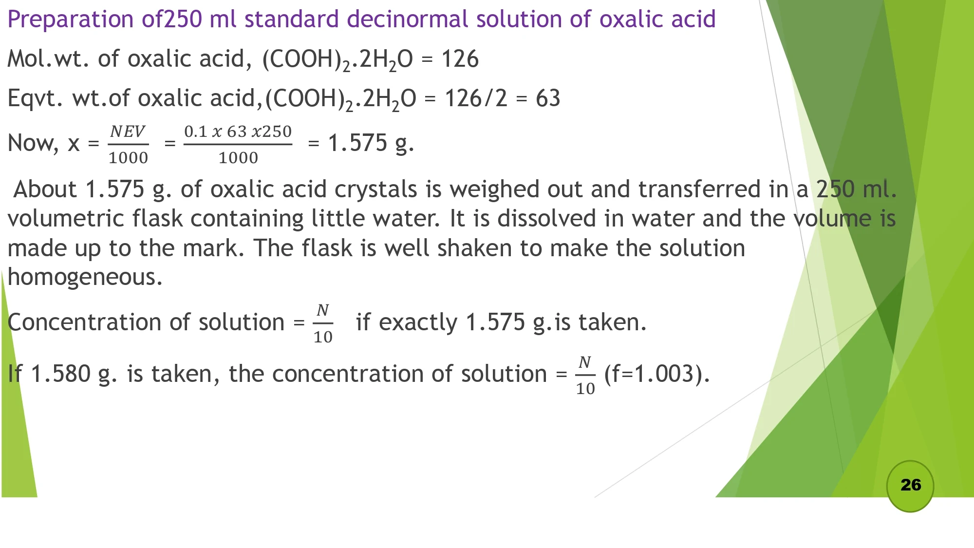 Preparation of 250 ml standard decinormal solution of oxalic acid