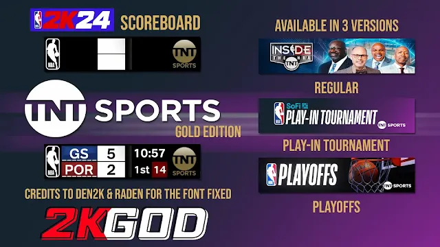 NBA 2K24 TNT Scoreboard (3 Versions: Playoffs, Play-In & Regular)