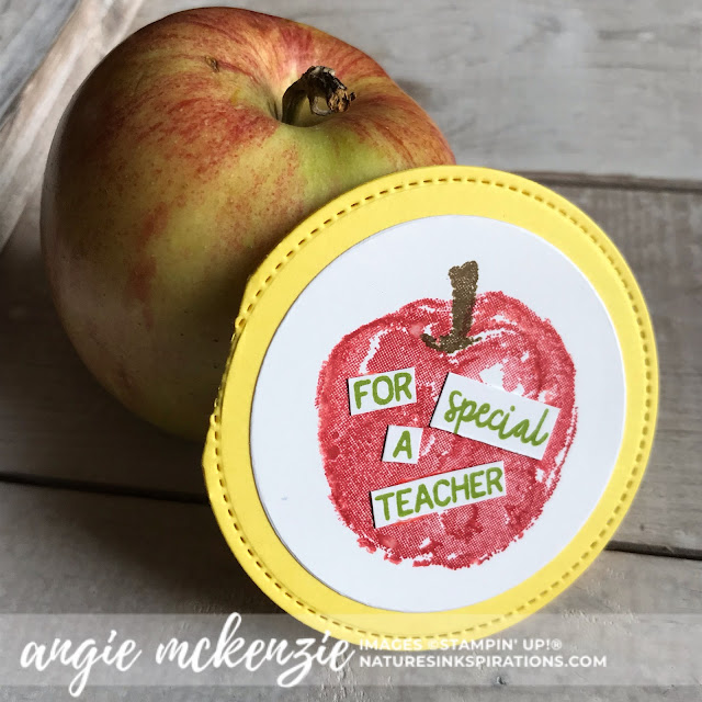 By Angie McKenzie for JOSTTT008 Design Team Inspirations; Click READ or VISIT to go to my blog for details! Featuring the retired Picked for You Stamp Set, Layering Circles Dies, Stitched Shapes Dies; #apples #pickedforyoustampset #envelopedesigns #stationerybyangie #teachercards #circlecards #makingotherssmileonecreationatatime #cardtechniques #stampinup #handmadecards