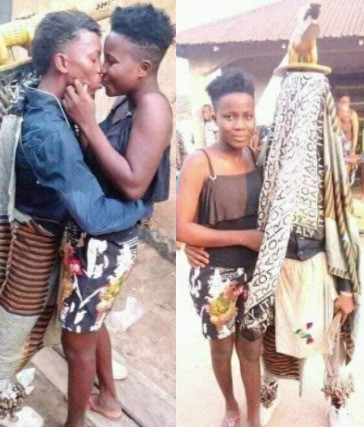 Man dressed in ''Egungun'' outfit stops performance to kiss his girlfriend [photos]