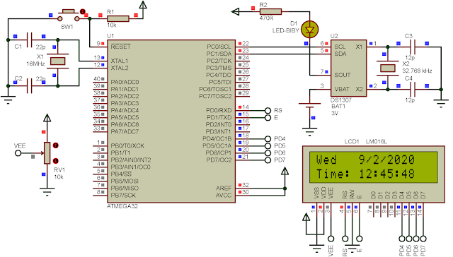 ATMega32 Interfaces To DS1307 And Character LCD