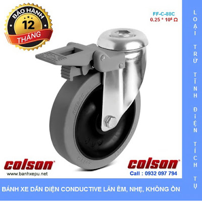 Bánh xe cao su chống tĩnh điện Colson Mỹ lắp lỗ giữa có khóa phi 125 www.banhxedayhang.net