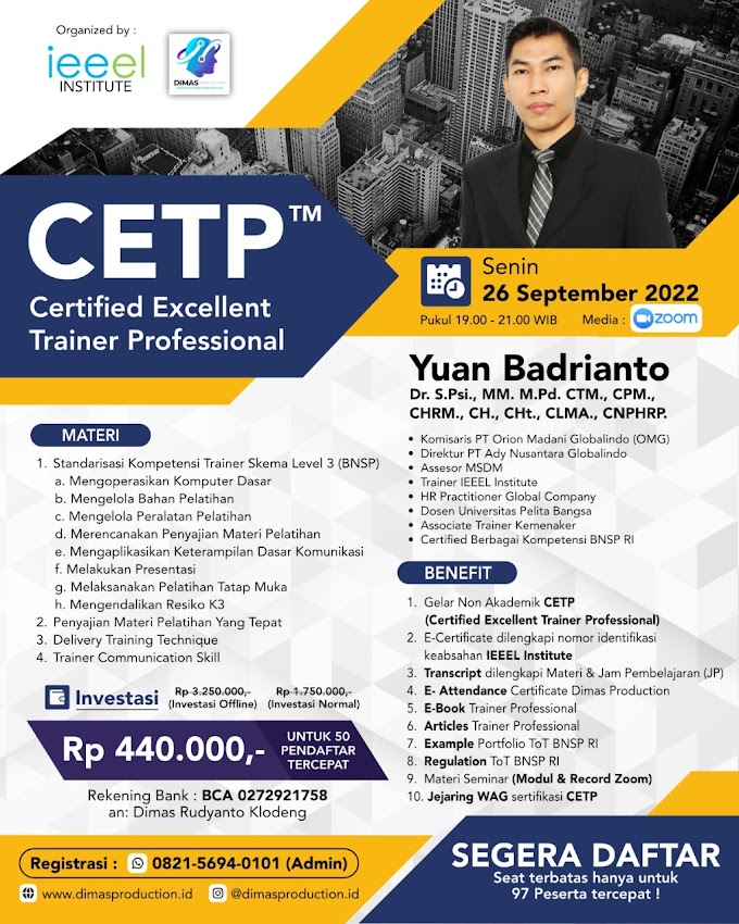 WA.0821-5694-0101 | Certified Excellent Trainer Professional (CETP) 26 September 2022