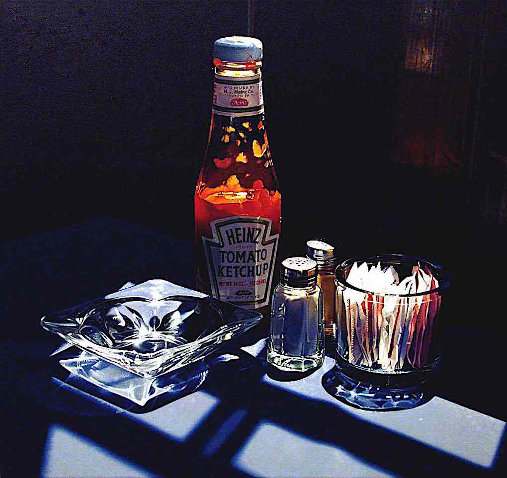 Ralph Goings art, restaurant condiments in a realism painting