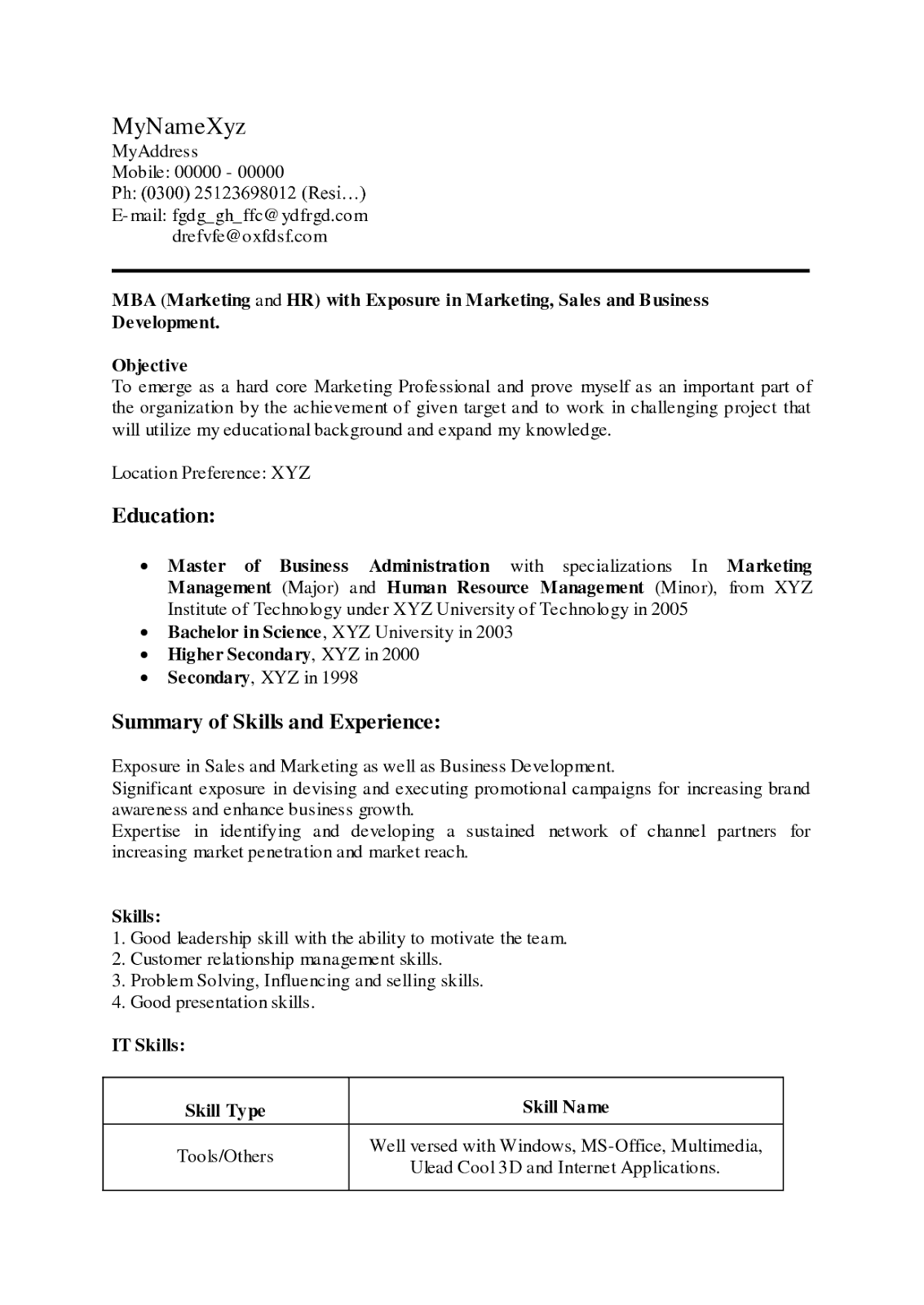 mba fresher resume - Scribd india