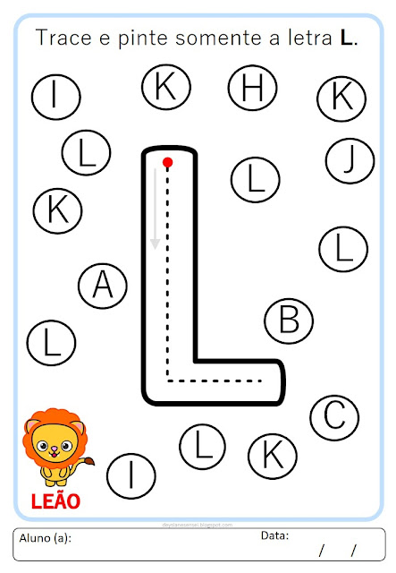 Alfabeto bastão para tracejar colorir imprimir com figuras em pdf. Deysiane Sensei