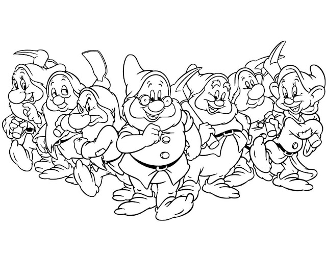 Snow white and the seven dwarfs colouring sheets 1