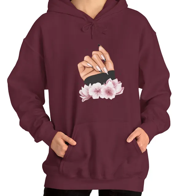 A Women Hoodie With Pink and Black Feminine Nail Art Illustration Poster