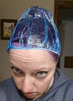 purple hair dye soaking under shower cap best results
