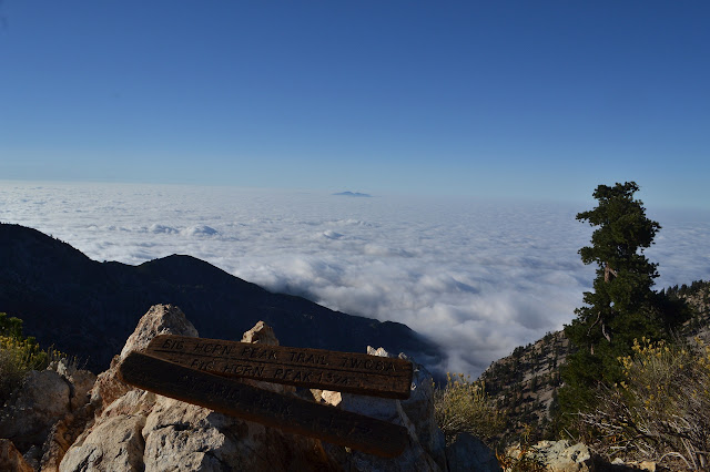 Santiago Peak in the mist behind the junction sign