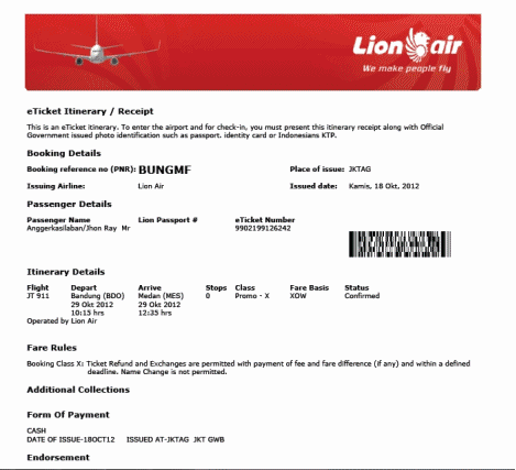 Ticket Pesawat Online (Citra Mandiri Tour & Travel): Contoh E-Ticket