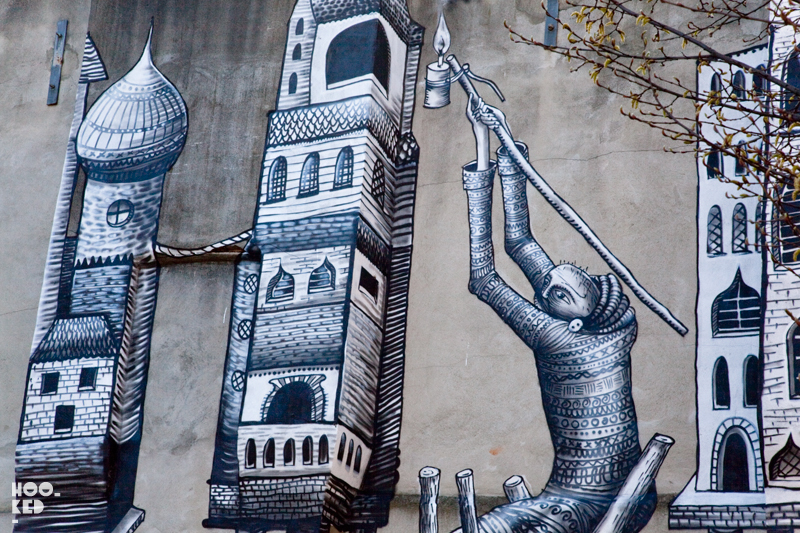 London Street Art Mural by Artist Phlegm on Heneage Street