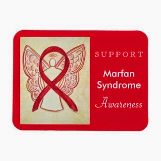 Marfan Syndrome Awareness Ribbon Red Guardian Angel Rectangle Gift Magnets