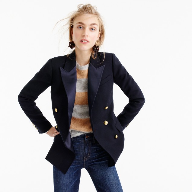J Crew Double Breasted Blazer in italian wool with satin lapel