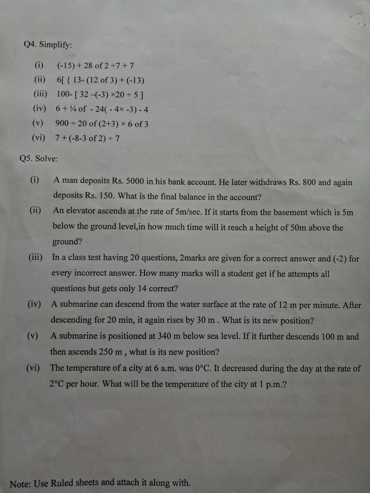 Math Holiday Grade VII STD PIS VADODARA Homework 7: