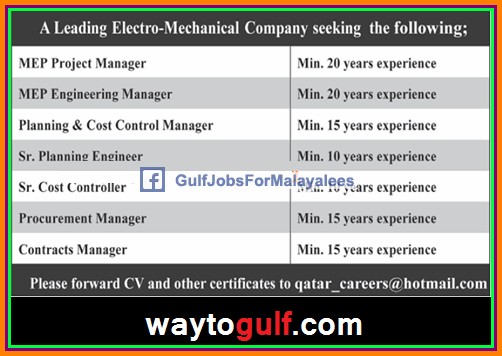 Leading electro-mechanical company Jobs for Qatar