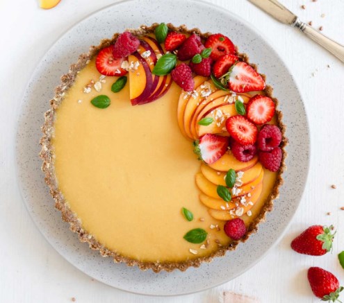 SUMMER PEACH TART (VEGAN, GLUTEN-FREE, REFINED SUGAR FREE) #desserts #cake