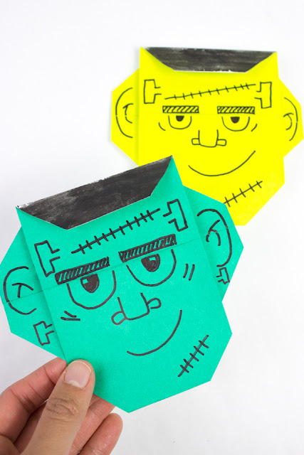 Easy Origami Frankenstein Monster Faces for Halloween Kids Craft