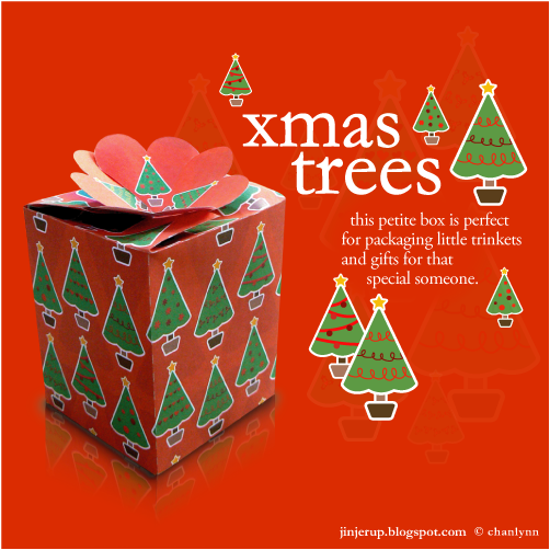 printable gift box template. Xmas Trees (red) Giftbox: