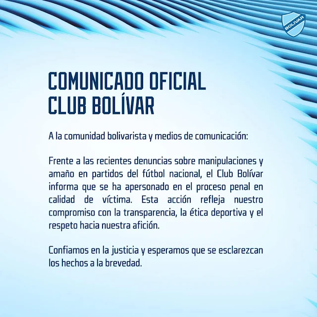 Comunicado del Club Bolivar se adhiere a la