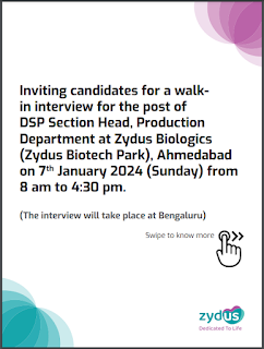 Zydus Biologics Walk In Interview For DSP Section Head, Production