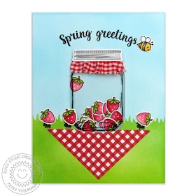 Sunny Studio Stamps: Vintage Jar Card by Mendi Yoshikawa (with strawberries from Sweet Shoppe, Ants from Summer Picnic & bumblebee from Backyard Bugs)