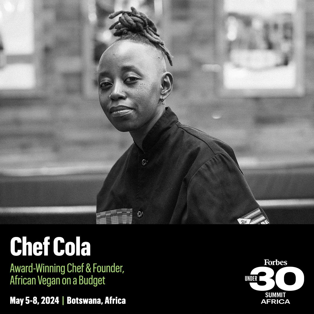 Chef Cola from Zimbabwe speaking at Forbes Under 30 Summit in Botswana