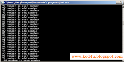 C Program Find Odd Even Number Up To 100 Numbers