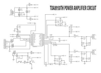 TDA8950 Class D Power Amplifier circuit schematic TDA8950TH