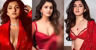 nidhi shah in red saree dress cleavage indian actress 