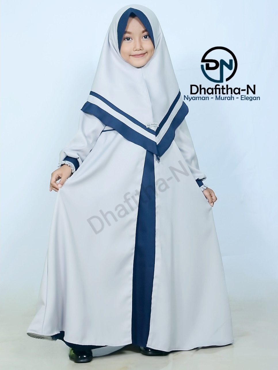  Gamis  Anak  Perempuan Dhafitha N Awaliah Biru Dongker Abu 