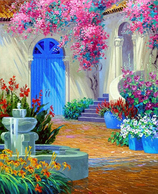 cuadros de fachada de casa con flores