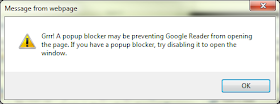 Grrr! A popup blocker may be preventing Google Reader from opening the page. If you have a popup blocker try disabling it to open the window.