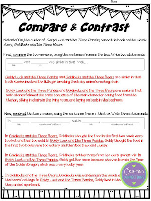 FREE Compare and Contrast Worksheet to accompany the mentor text, Goldy Luck and the Three Pandas