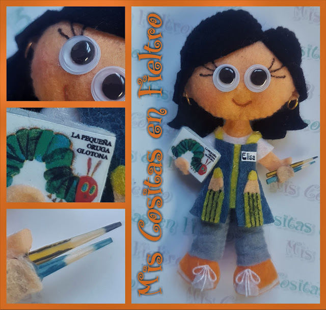 guardería, cuidadora, jardín de infancia, broche de fieltro, broche en fieltro, fieltro broche, broche, fieltro, felt, regalo, pin, Monigota, muñeca de fieltro, felt doll, teacher doll, mestra, maestra, profesora, profesora de fieltro, maestra de fieltro, mis cositas en fieltro,