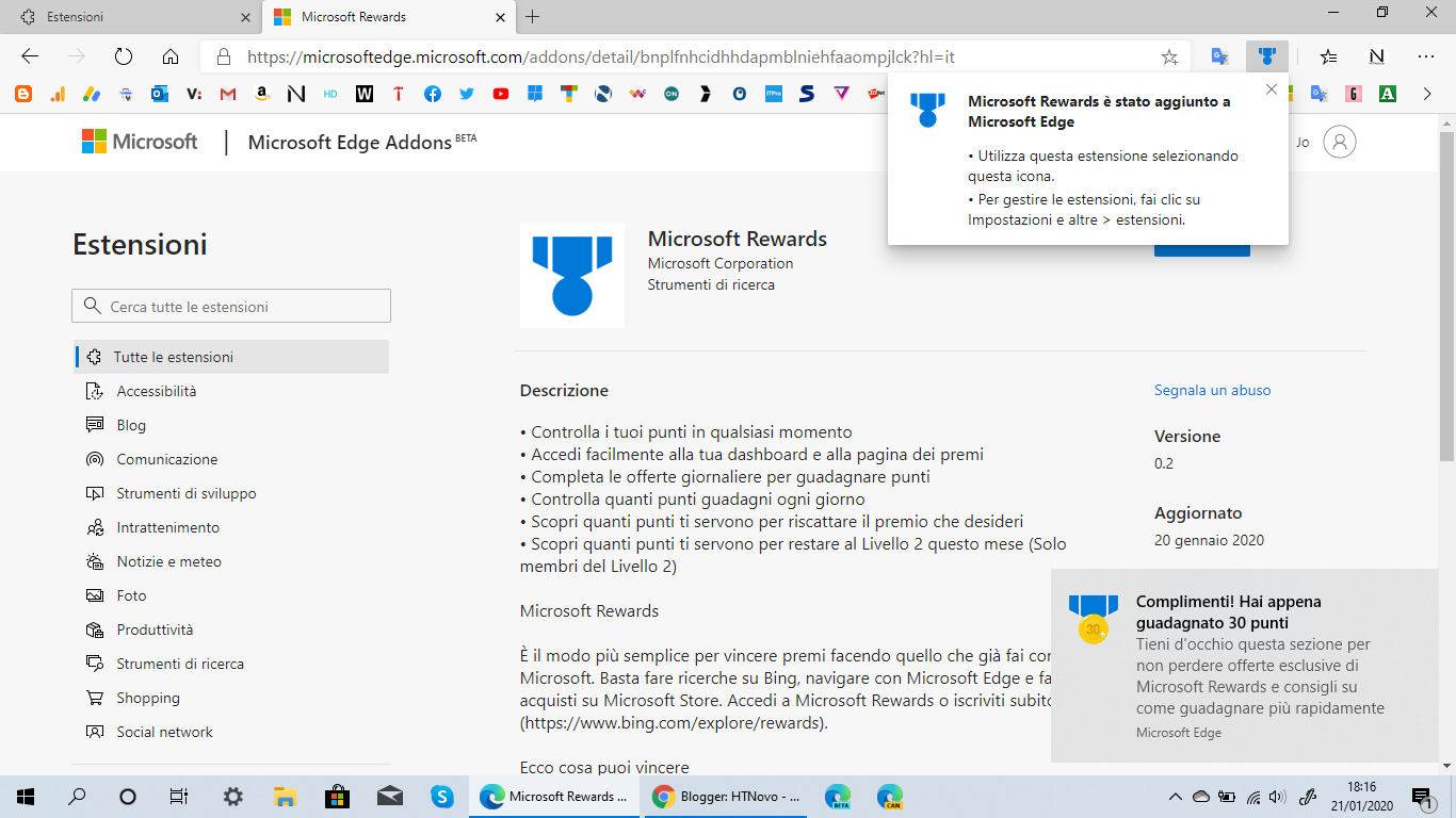 Download Microsoft Rewards, estensione per Edge Chromium