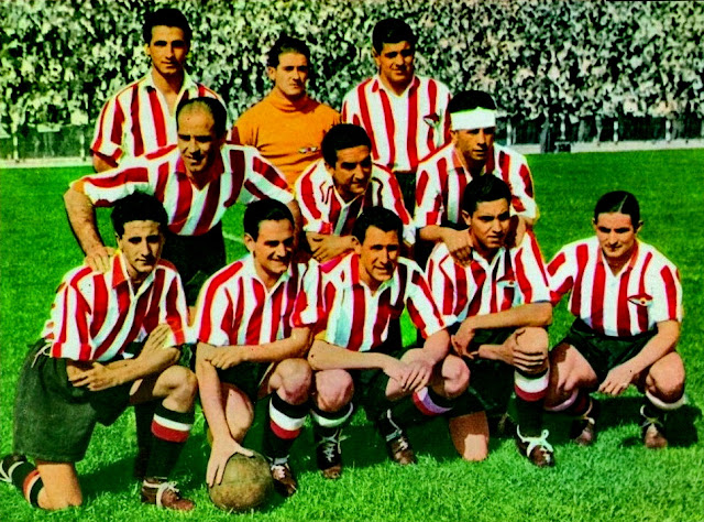 📸ATHLETIC-AVIACIÓN CLUB 📆28 abril 1940 ⬆️Aparicio, Tabales y Mesa. ➡️Urquiri, Germán y Machín. ⬇️Enrique, Gabilondo, Elícegui, Campos y Vázquez. ATHLETIC AVIACIÓN CLUB 2 🆚 VALENCIA FOOTBALL CLUB 0 Domingo 28/04/1940. Campeonato de Liga de 1ª División, jornada 22. Madrid, campo de Vallecas: 25.000 espectadores. GOLES: ⚽1-0: 7’, Campos. ⚽2-0: 75’, Elicegui.