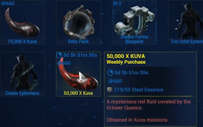 50,000 KUVA in Steel Essence Honor Shop Reward as Weekly