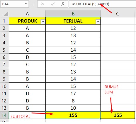 Rumus SUBTOTAL dan Cara Agar Penjumlahan di Excel Tetap Muncul Setelah di Filter