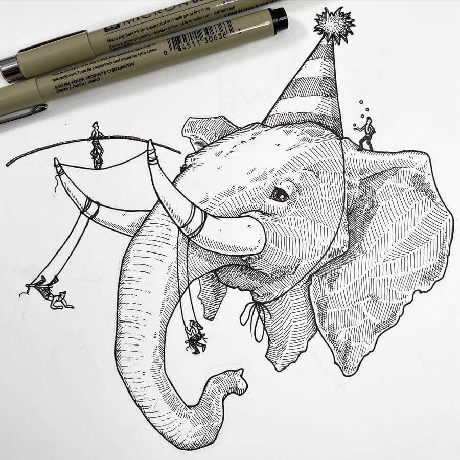 04-Elephant-party-Whimsical-Drawings-Jake-Summerour-www-designstack-co