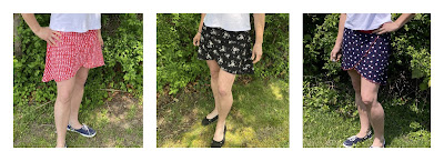 Three pictures of mini length skorts