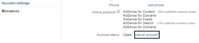 לאחרונה צוות גוגל אדסנס הוסיף אופציה לסגור חשבון אדסנס לבד עלידי כניסה לחשבון גוגל אדסנס שלך.  כך תוכל לסגור חשבון אדסנס : 1 התחברות (log) לחשבון אדסנס שלך 2 כנס להגדרות חשבון (Account Settings) באנגלית  תפריט זה יופיע בצד שמאל 3 עכשיו עבר לסעיף "פרטי החשבון" Account Information  4 כאן אתה יכול לראות אפשרות "סטטוס חשבון"; חשבונך אמור לראות "פתוח" אליך, עכשיו לחץ על הקישור "בטל את החשבון". 5 מלא את הפרטים הנדרשים עלידי הצוות של גוגל אדסנס, לאחר קיום כל השלבים אתה אמור לקבל איימל אישור פעולה מצוות גוגל אדסנס.  המלצה מגוגל