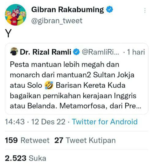 Rizal Ramli Kritik Habis-habisan Mantuan Jokowi, Gibran Merespon