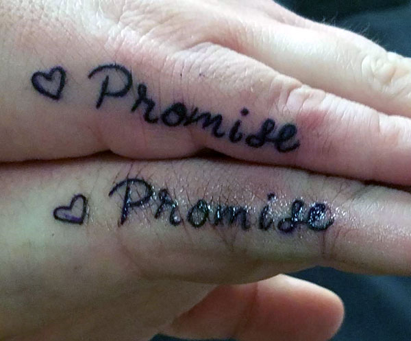 promise tattoos with small heart on the small fingers for best friends