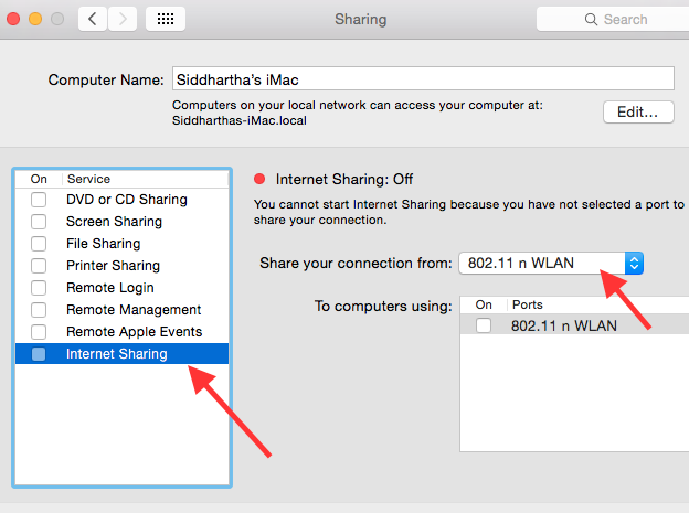 how to share internet connection in Mac