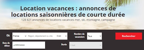 Le moteur de recherche dans la rubrique Vacances