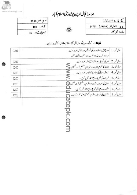 Aiou Past Papers BA 475 Spring 2021